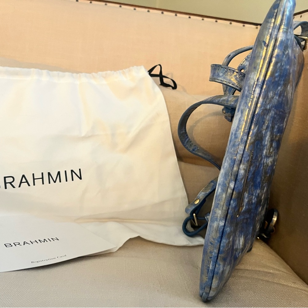 Brahmin Blue and Gold Shoulder Bag with Textured Pattern - Picture 6 of 8